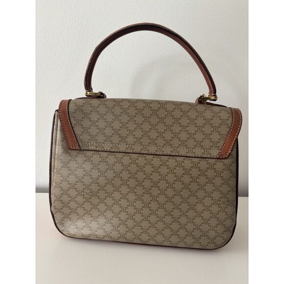 Celine Logo Macadam Pattern Hand Bag Leather Tan/Brown Crossbody Authentic Vtg - Picture 6 of 16
